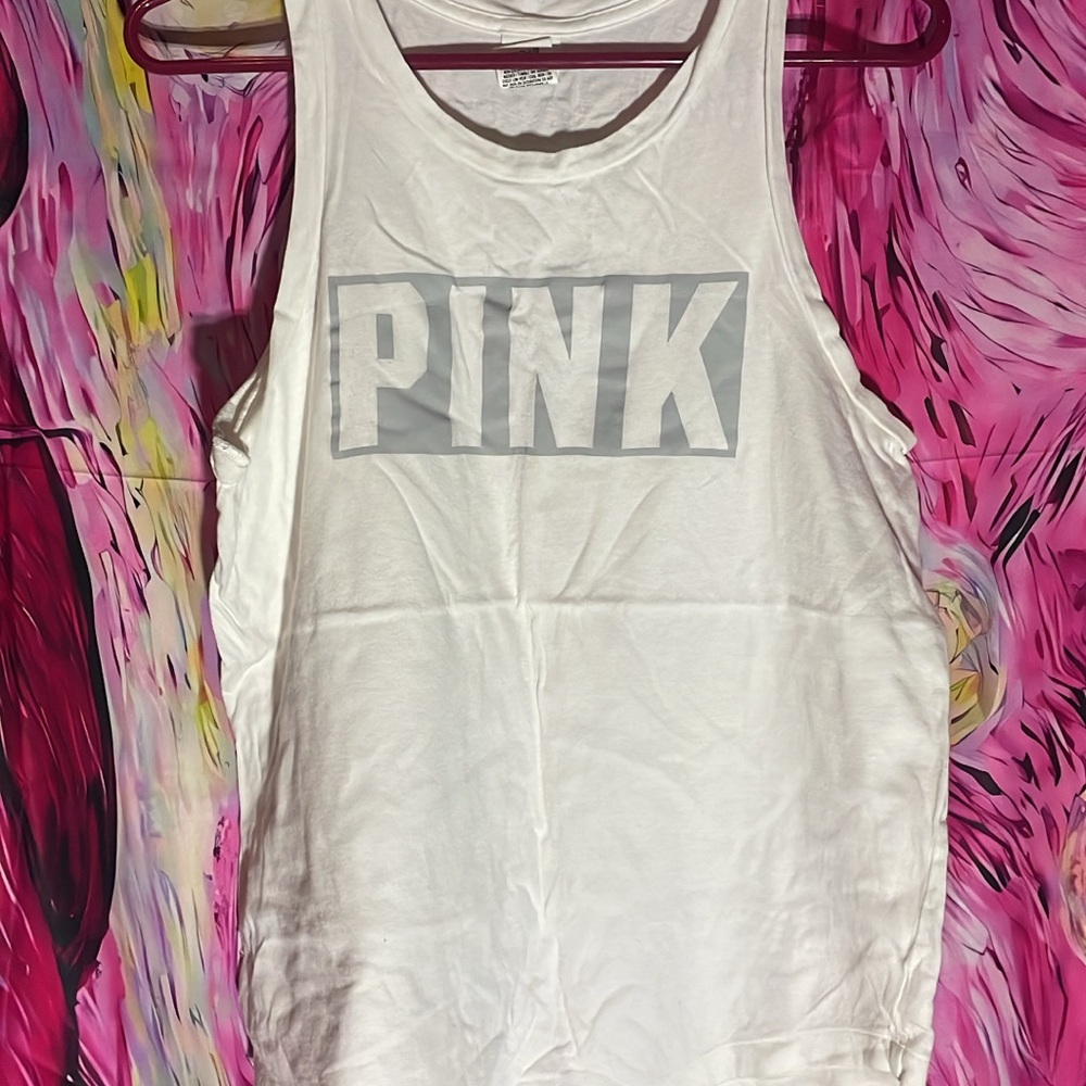 White Tank Top with Pink Logo